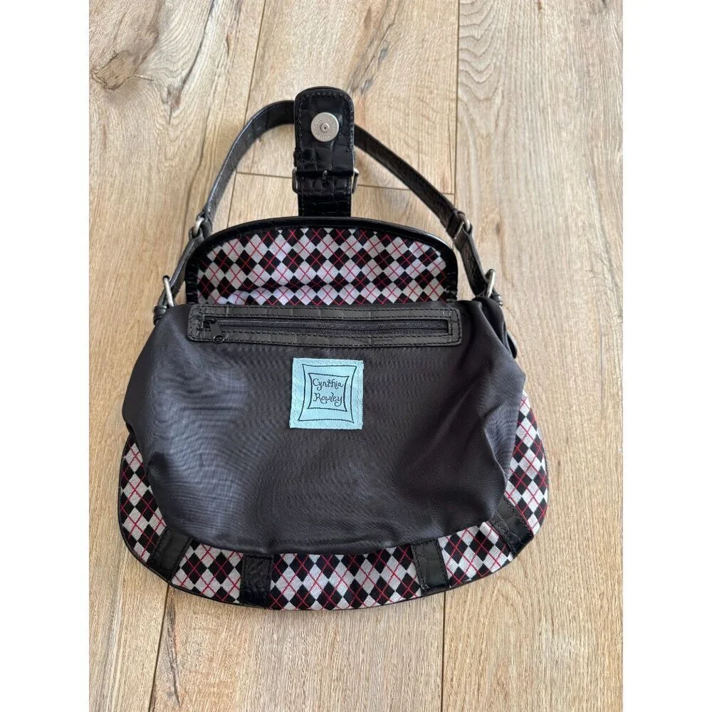 Vintage Cynthia Rowley Black Red White Argyle Plaid Silver Hardware Shoulder Bag